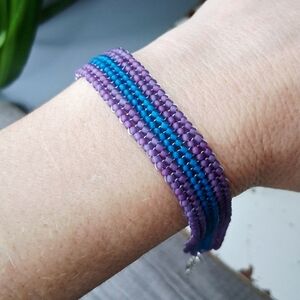 Adjustable Purple & Blue Herringbone Beaded Bracelet